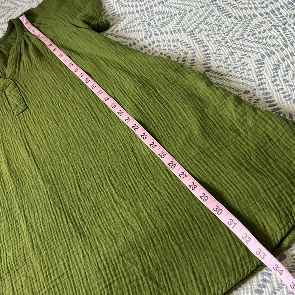 100% COTTON Gauzy Mini Dress with POCKETS in Olive Green | S - Picture 6 of 6